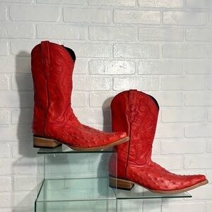 Red leather Cowboy Boots Ostrich print leather made in Mexico size…